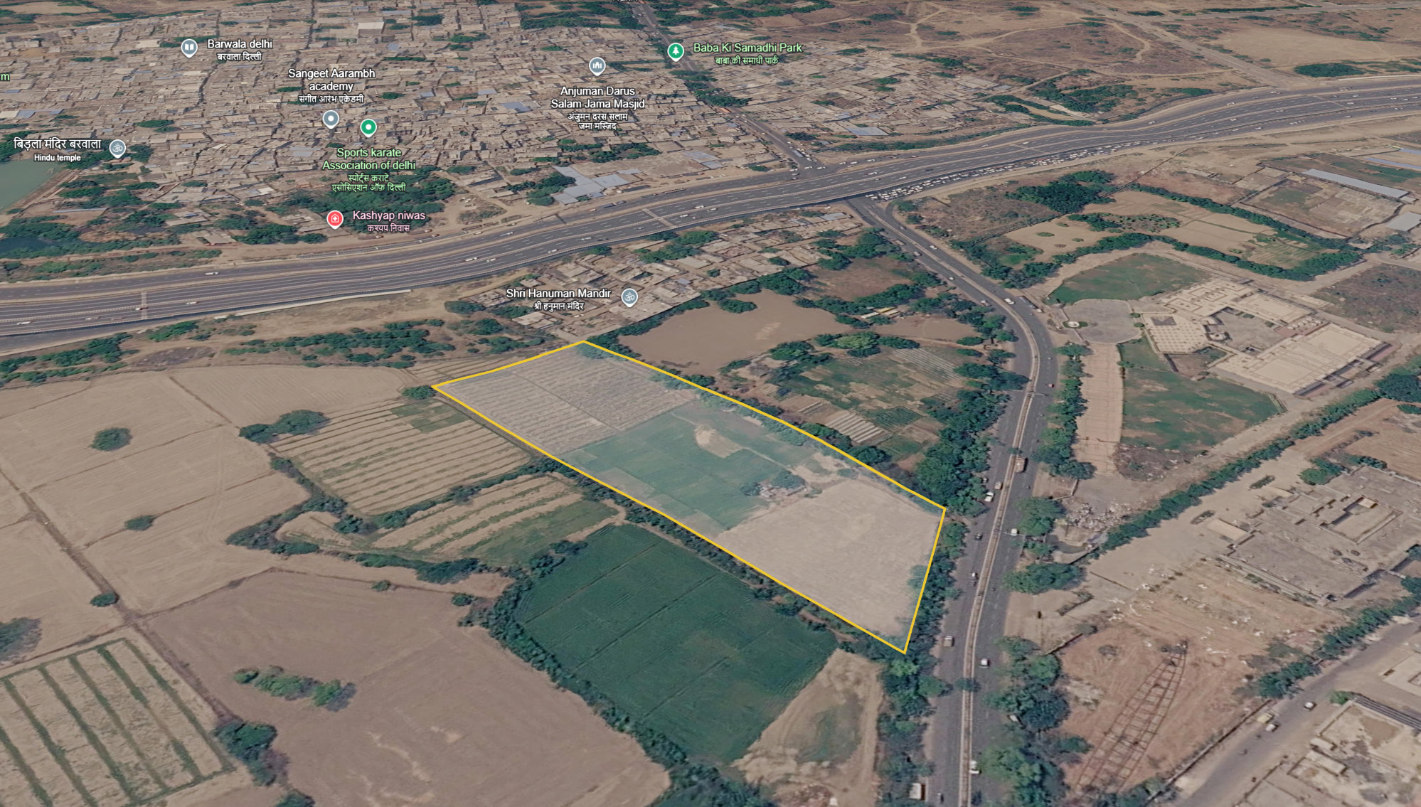 Aerial site analysis showing the Pooth Khurd land parcel near UER II
