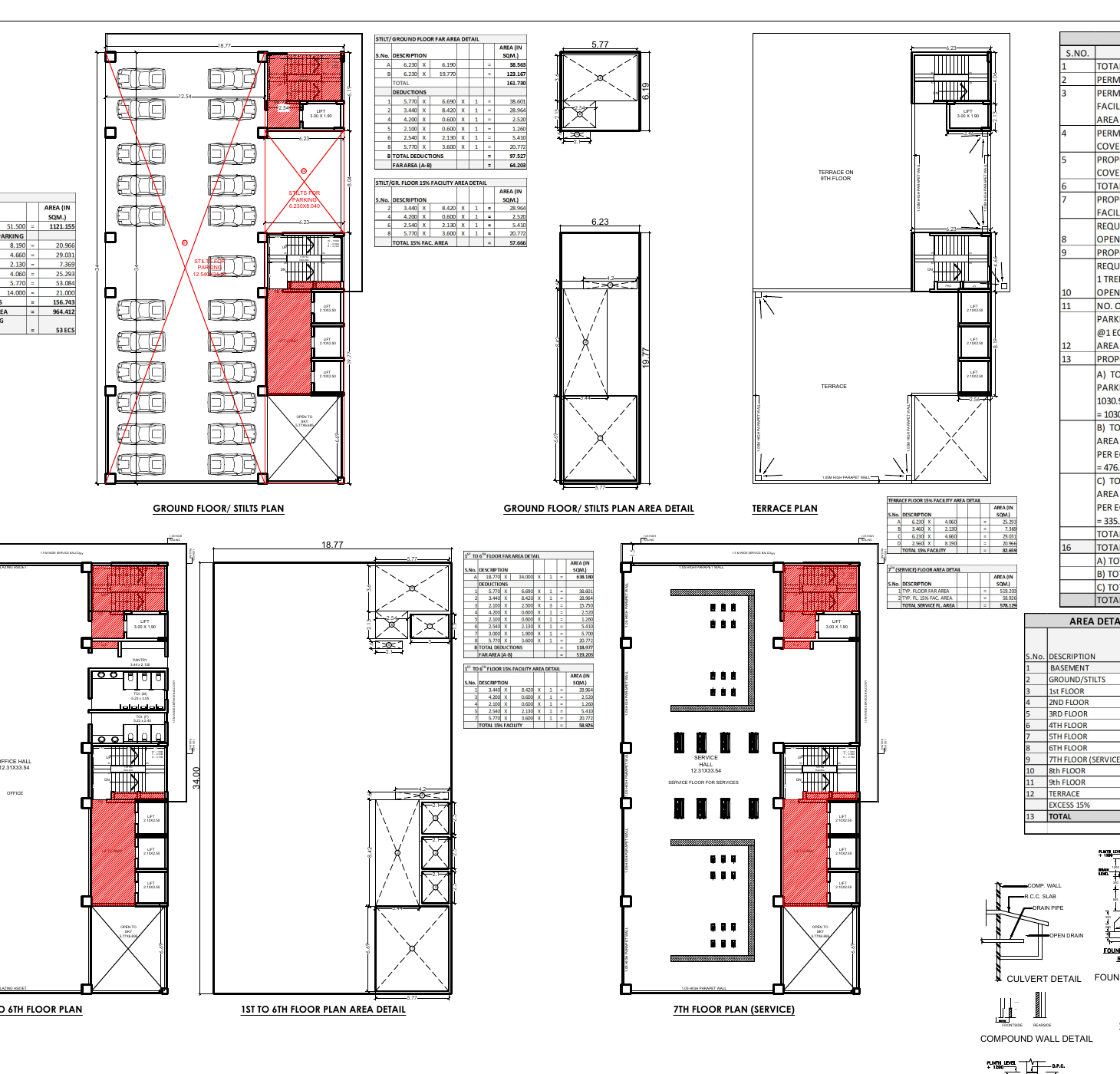 Proposed ground, typical office and service floor layouts for Plot O-9 Sector 22E